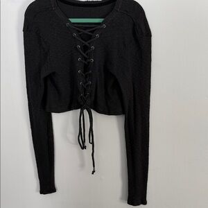 Free People Black Long Sleeve Crop Top